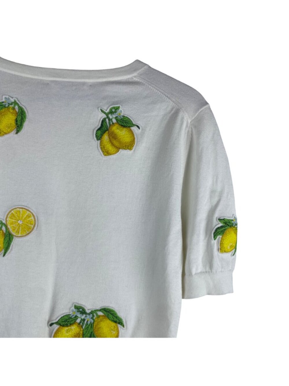 Alice + Olivia Ciara Lemon Cropped Sweater Women's Large Beaded Designer Novelty - Picture 11 of 13